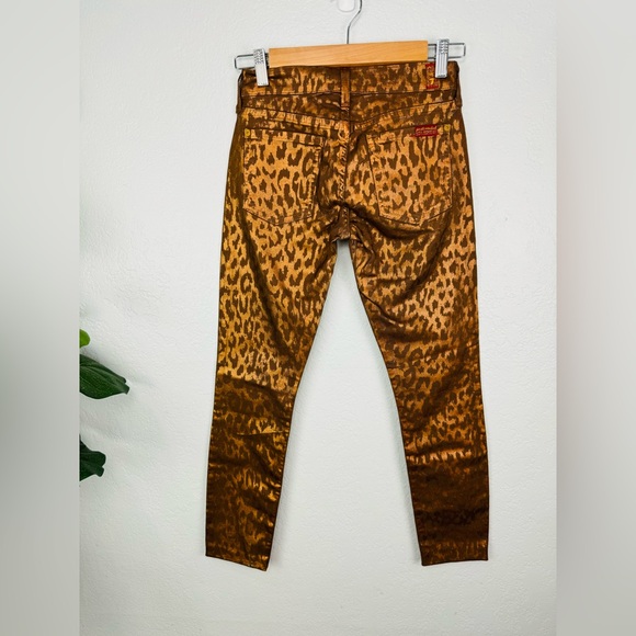 NEW 7 for All Mankind Bronze/ Gold Metallic Shiny Leopard Jeans - Picture 6 of 9